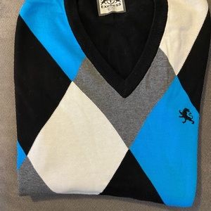 Men Express Cotton Argyle sweater Extra Large v neck blue,black slightly used.